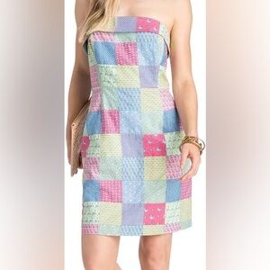 Vineyard Vines Strapless Patchwork Dress - Pink, Blue, Green